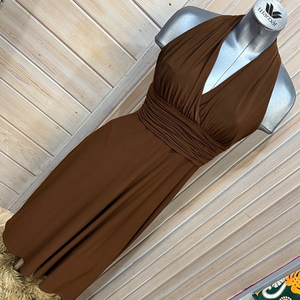 Evan Picone Chocolate Halter Midi Dress